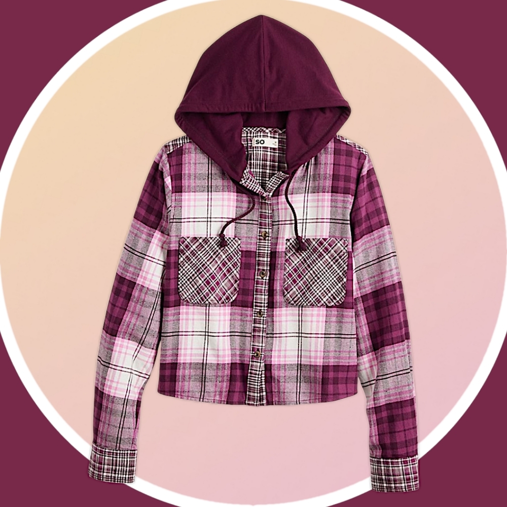 NWT 2XL Cropped Plaid Button Up Hoodie w 2 Pockets & High Low Hemline - Picture 13 of 16